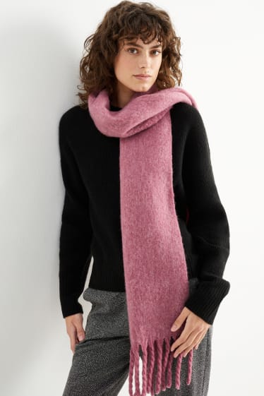 Women - Fringed scarf - bordeaux