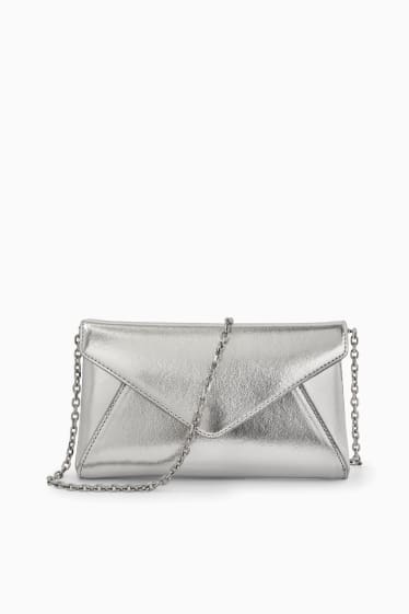 Dames - Schoudertas met afneembare riem - imitatieleer - zilver