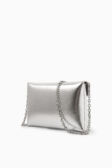 Damen - Umhängetasche mit abnehmbarem Taschengurt - Lederimitat - silber