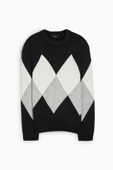 Herren - Pullover - kariert - schwarz
