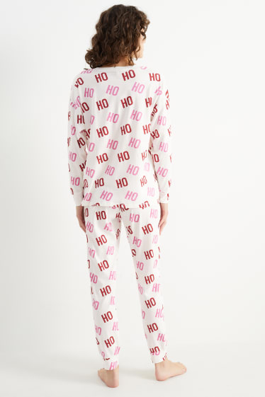 Damen - Weihnachts-Pyjama - HoHoHo - rot / cremeweiss