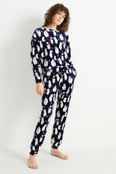 Dames - Winterpyjama - met patroon - donkerblauw