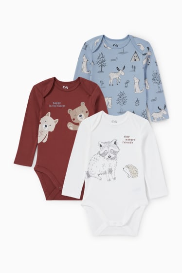 Baby Jungen - Multipack 3er - Waldtiere - Baby-Body - cremeweiss