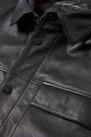 Men - Leather shirt jacket - black