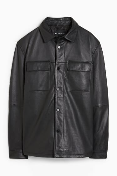 Men - Leather shirt jacket - black