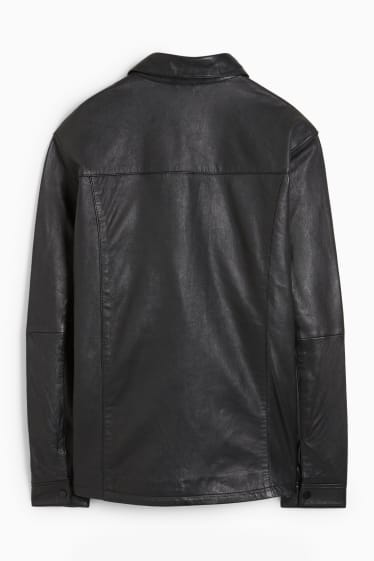 Men - Leather shirt jacket - black