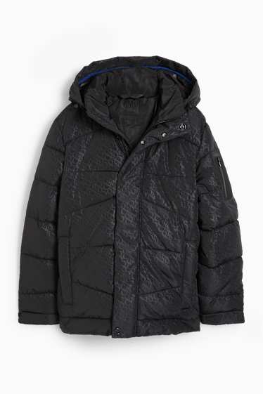 Heren - Gewatteerde jas met capuchon - met patroon - zwart