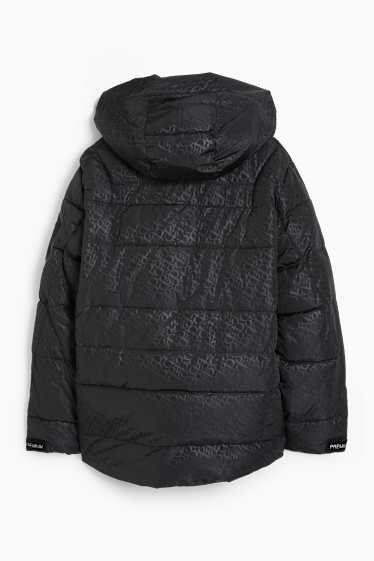 Heren - Gewatteerde jas met capuchon - met patroon - zwart