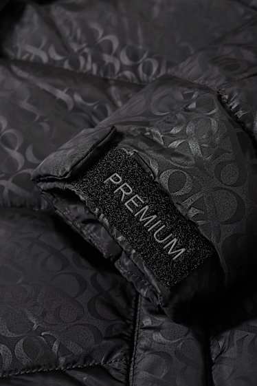 Heren - Gewatteerde jas met capuchon - met patroon - zwart