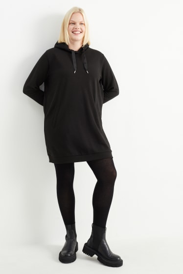 Damen - Sweatkleid mit Kapuze - schwarz