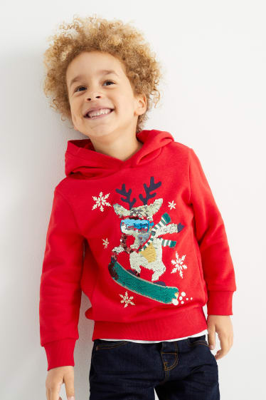 Enfants garçons - Lot de 2 - sweat à capuche et sweat de Noël - Rodolphe - rouge