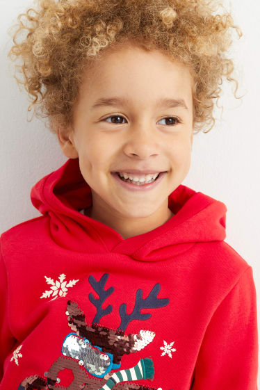 Enfants garçons - Lot de 2 - sweat à capuche et sweat de Noël - Rodolphe - rouge