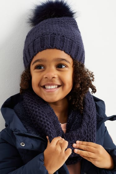 Bambine - Set - berretto in maglia e scaldacollo - 2 pezzi - blu scuro