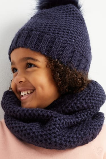 Bambine - Set - berretto in maglia e scaldacollo - 2 pezzi - blu scuro