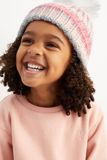 Enfants filles - Bonnet en maille - rose