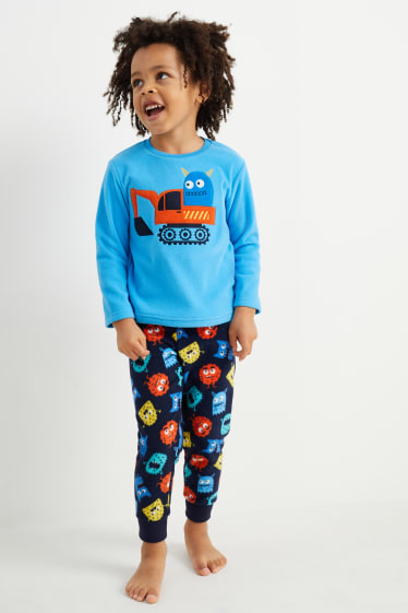 Kinderen - Set van 2 - graafmachine - pyjama van fleece - 4-delig - lichtblauw