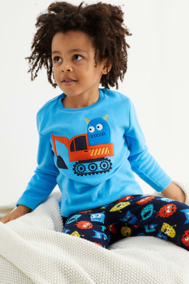 Kinderen: jongens - Set van 2 - graafmachine - pyjama van fleece - 4-delig - lichtblauw