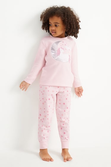 Enfants - Lot de 2 - licorne - pyjama en polaire - 4 pièces - rose