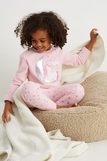 Enfants - Lot de 2 - licorne - pyjama en polaire - 4 pièces - rose