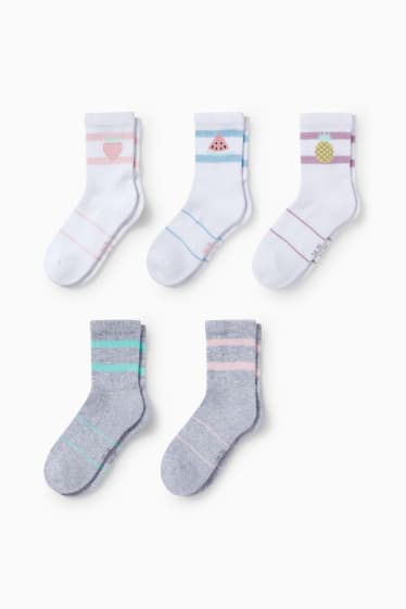 Kinderen - Set van 5 paar - fruit en strepen - sokken met motief - wit