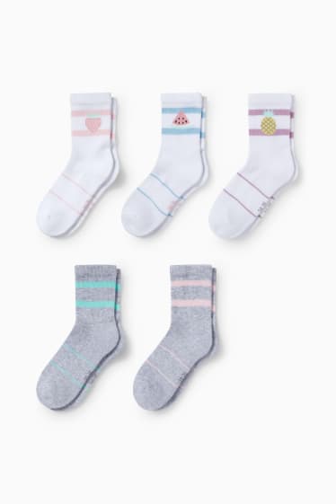 Kinder Mädchen - Multipack 5er - Früchte und Streifen - Socken mit Motiv - weiß