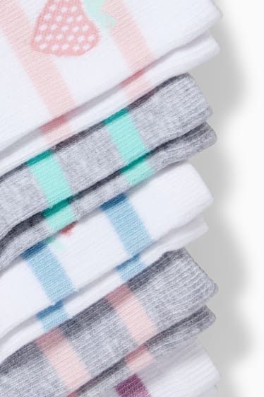 Kinder Mädchen - Multipack 5er - Früchte und Streifen - Socken mit Motiv - weiß