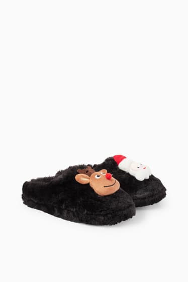 Femmes - CLOCKHOUSE - chaussons de Noël en imitation fourrure - noir