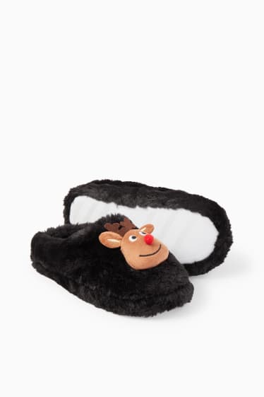 Femmes - CLOCKHOUSE - chaussons de Noël en imitation fourrure - noir
