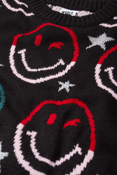 Nastolatki - CLOCKHOUSE - sweter - SmileyWorld® - czarny