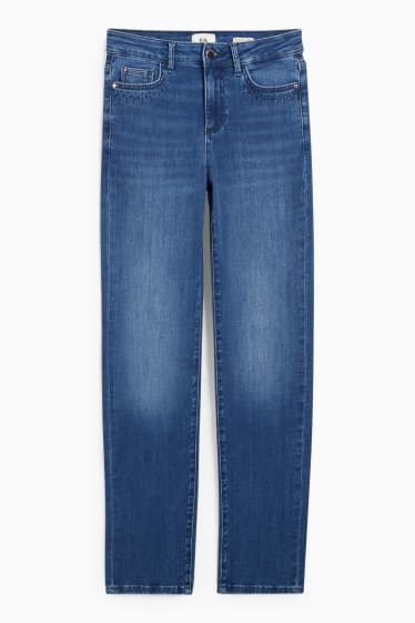Damen - Straight Jeans mit Strasssteinen - Mid Waist - jeansblau