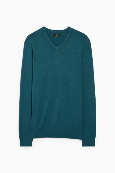 Men - Fine knit jumper and shirt - regular fit - button-down collar - dark green