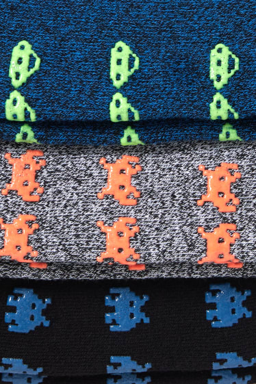 Enfants - Lot de 3 paires - OVNI - chaussettes antidérapantes à motif - noir