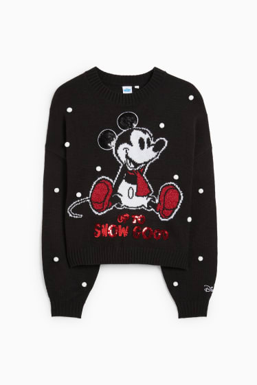 Dames - Kersttrui - Mickey Mouse - zwart