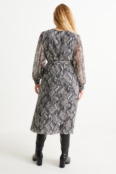 Women - Chiffon dress - patterned - gray