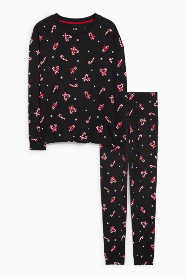 Dames - Pyjama voor de kerst - met patroon - zwart