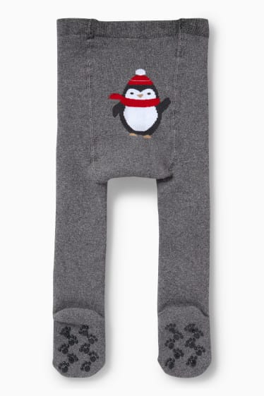 Bébés garçons - Pingouin - collants antidérapants de Noël pour bébé - gris foncé