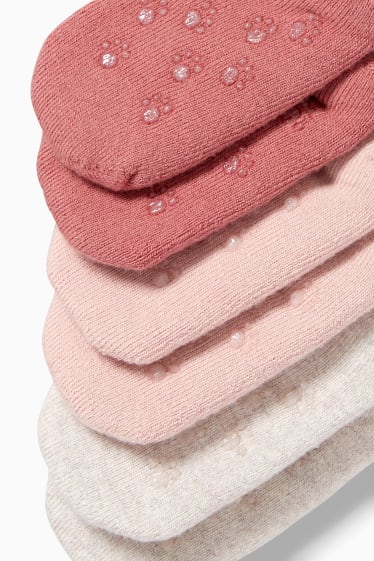 Baby Mädchen - Multipack 3er - Tiere - Baby-Anti-Rutsch-Socken mit Motiv - dunkelrosa