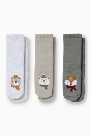 Babies - Multipack of 3 - animals - non-slip baby socks with motif - green