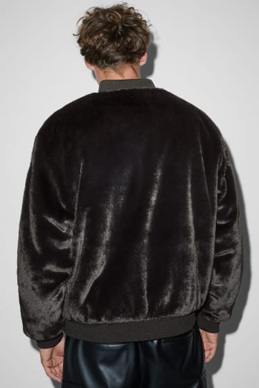 Men - Faux fur bomber jacket - black