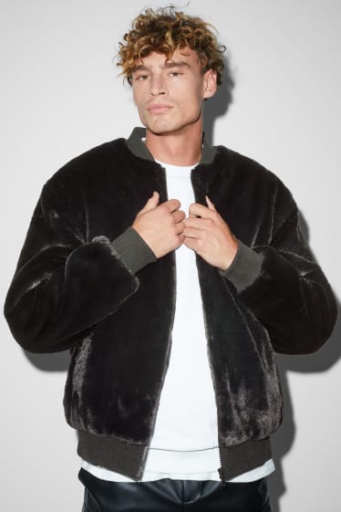 Men - Faux fur bomber jacket - black