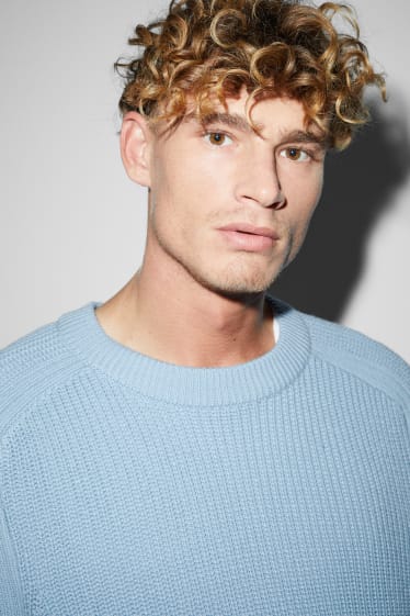 Uomo - Maglione - a coste - azzurro