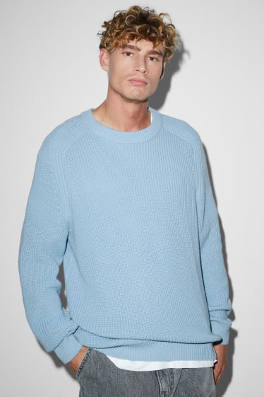 Uomo - Maglione - a coste - azzurro