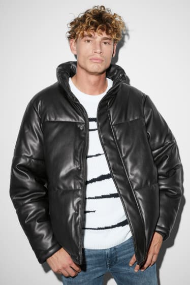 Herren - Steppjacke - Lederimitat - schwarz