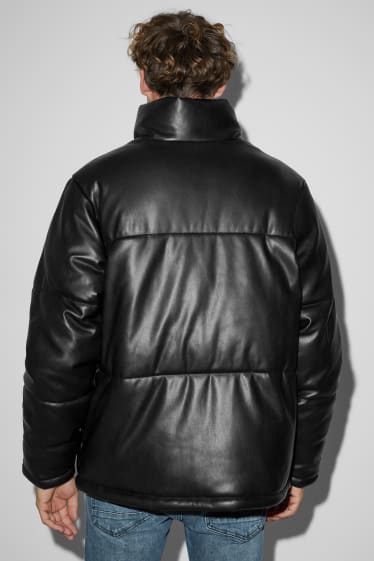 Herren - Steppjacke - Lederimitat - schwarz