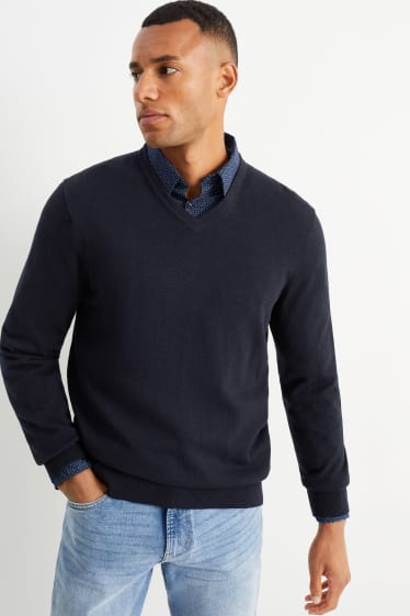 Home - Jersei de punt fi i camisa - regular fit - coll kent - blau fosc