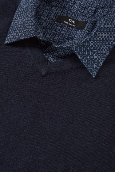 Home - Jersei de punt fi i camisa - regular fit - coll kent - blau fosc