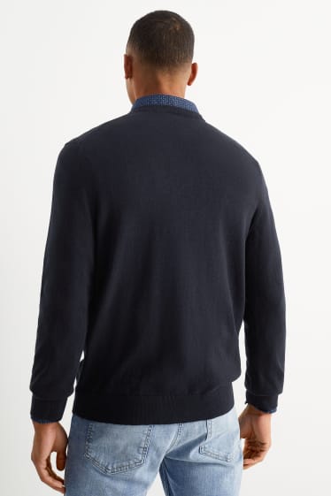 Home - Jersei de punt fi i camisa - regular fit - coll kent - blau fosc