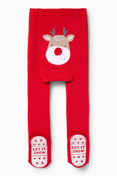 Unisexe - Rudolphe - collants antidérapants de Noël pour bébé - rouge foncé