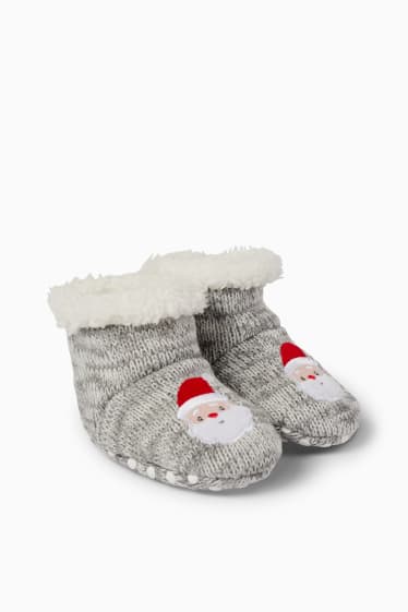 Unisex - Weihnachtsmann - Baby-Weihnachts-Krabbelschuhe - grau