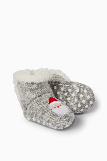 Unisex - Weihnachtsmann - Baby-Weihnachts-Krabbelschuhe - grau